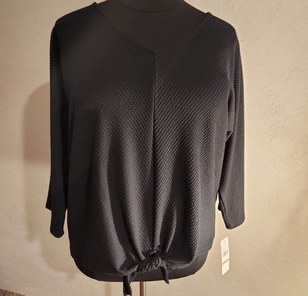 Ruby Rd Women's Black V-Neck Long Sleeve Top 3X
